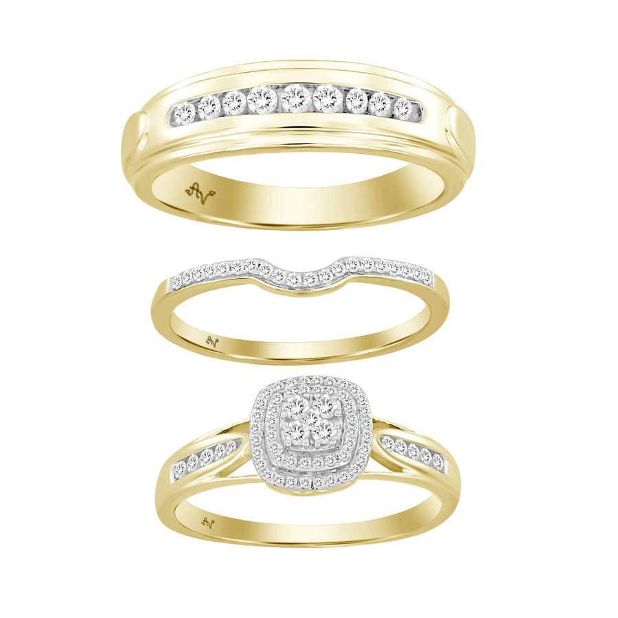 Ladies Trio Set 0.50ct Round Diamond 10k Yellow Gold
