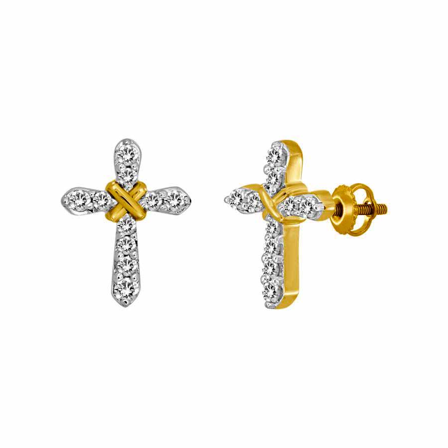 LADIES HOOP EARRINGS 0.15CT ROUND DIAMOND 10K YELLOW GOLD LADIES HOOP EARRINGS 0.15CT ROUND DIAMOND 10K YELLOW GOLD