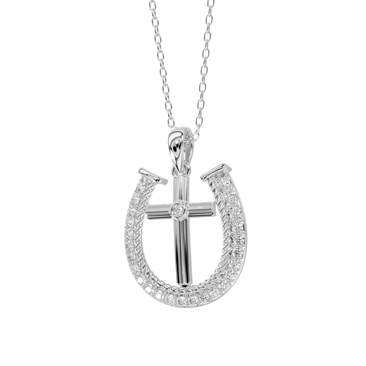 Ladies Pendant 0.20ct Round Diamond 14k White Gold With Chain